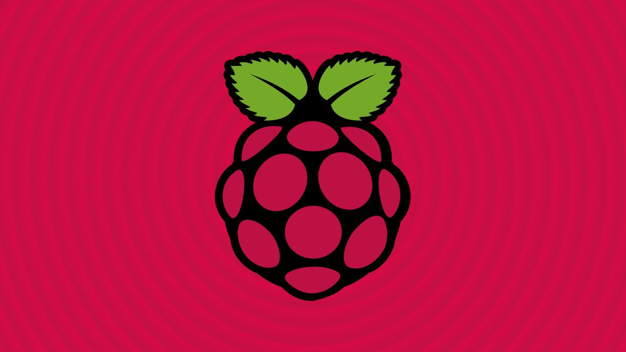 Raspberry Pi logo floating over raspberry colored spiral background